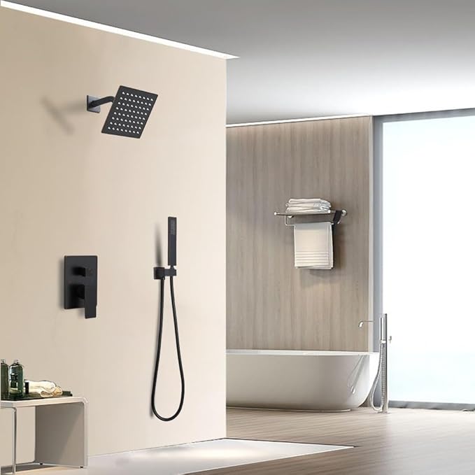 Oil Rubbed Bronze Shower System 6 Inch Bathroom Rain Mixer Shower Combo Set Wall Mounted Rainfall Shower Head and Handheld System Shower Faucet Set Rough-in Valve Body and Trim Kit