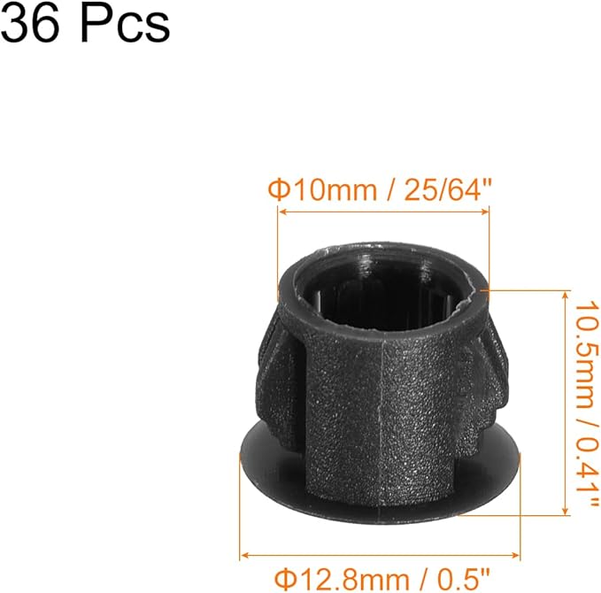 uxcell 10mm(25/64") Plastic Hole Plugs, 36Pcs Flush Type Panel Round Snap in Fastener Knockout Locking Plugs for Furniture Insert End Caps Panels, Black