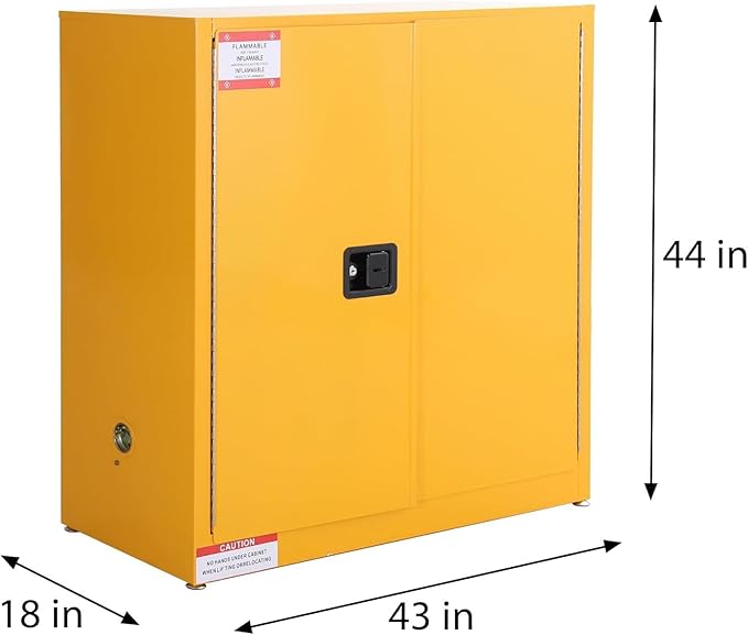 Flammable Storage Cabinet 43" x 18" x 44", 30 Gallon Galvanized Steel Flammable Liquid Storage Locker with Adjustable Shelves & Manual-Close Doors, OSHA Compliant Hazardous Material Cabinet, Yellow