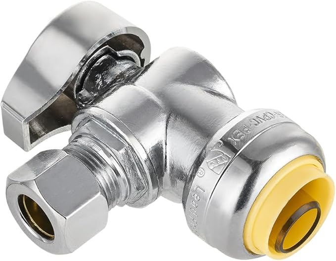 Pro 8-Pack EFIELD Push Fit 1/4 Turn Angle Stop Valve,1/2 Push x 3/8 Inch Compression, Chrome Plated, Heavy Duty,(PF-VALVE082-8PCS)