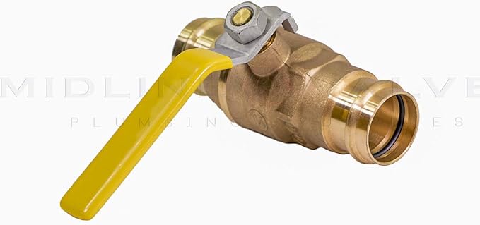 Midline Valve 1 Inch Press Ball Valve with Double-O-Ring, Full Port Press Ball Valve with 1" Connections, Brass Finish