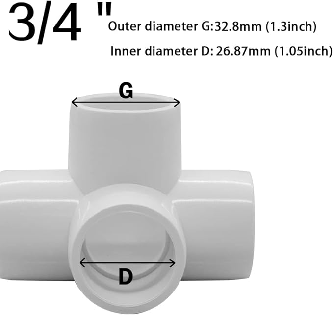 3/4Inch Tee PVC Fitting 4 Way Elbow Connector, Furniture Grade 90 Degree Elbow Side Outlet, Corner Fittings for Building Furniture Greenhouse Shed Pipe Fittings Tent Connection (Pack of 8)
