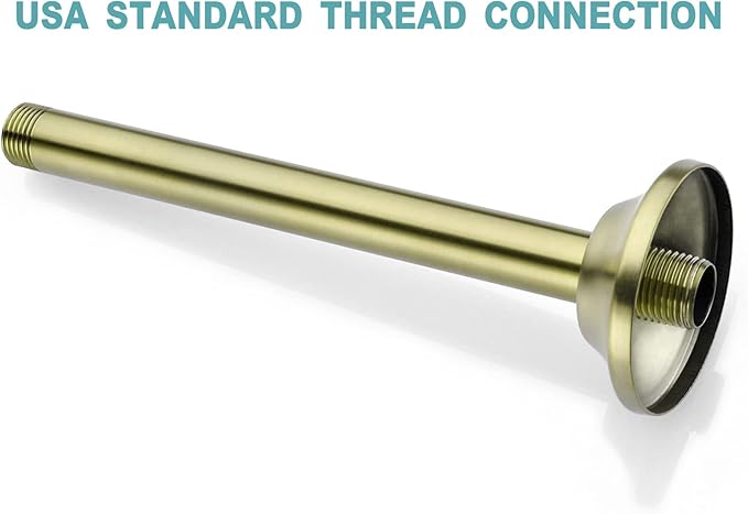 BESTILL 8 Inch Ceiling Mount Rain Shower Head Arm and Flange, Brushed Gold