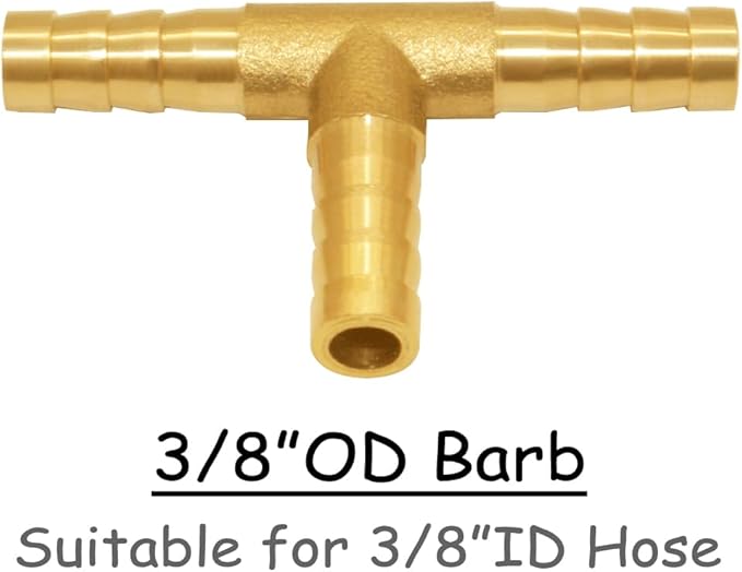 3PCS Solid Brass 3/8"OD Barb Tee Splicer Mender Hose Barb Fitting 3-Way Union Intersection for Water/Oil/Gas