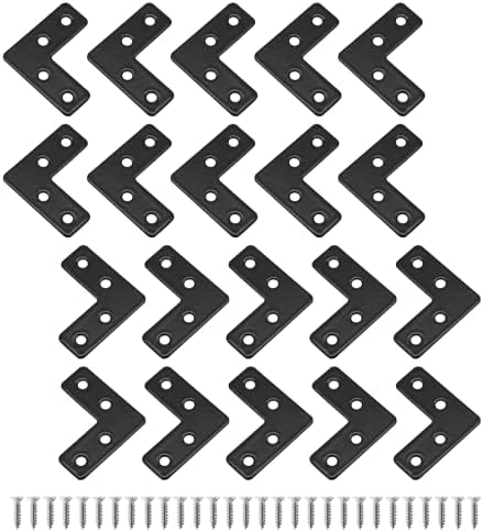 Uenhoy 20 Pcs L Shape Black Flat Brackets 1.57"x1.57" with Screws