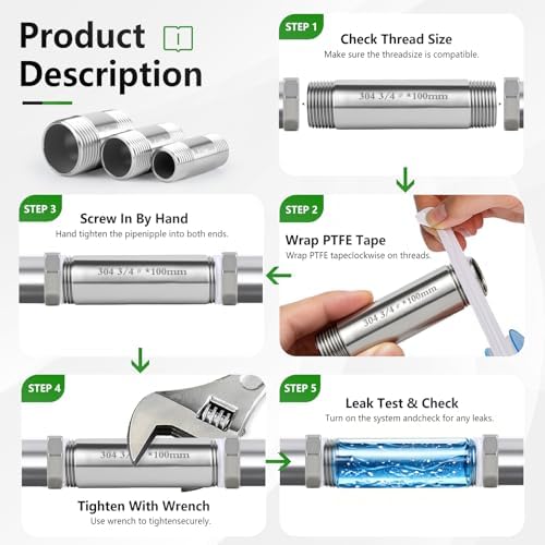 2 Pcs 1/2" NPT Male x Male Nipple Pipe Fitting, 304 SS Cast Fittings, 100mm