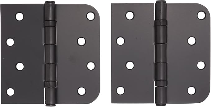 Hinge Outlet 4 Inch with 5/8 Inch Square Radius Ball Bearing Door Hinges, Heavy-Duty Steel, Removable Pin (Black, 2 Pack)