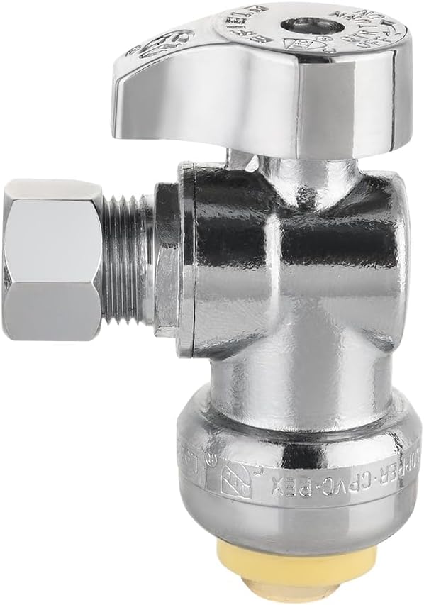 Pro 8-Pack EFIELD Push Fit 1/4 Turn Angle Stop Valve,1/2 Push x 3/8 Inch Compression, Chrome Plated, Heavy Duty,(PF-VALVE082-8PCS)