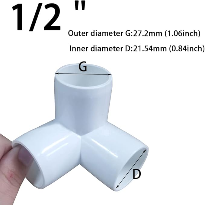 1/2“ Tee PVC Fitting 3 Way Elbow Connector, Furniture Grade 90 Degree Elbow Side Outlet, PVC Corner Fittings for Building Furniture Greenhouse Shed Pipe Fittings Tent Connection (Pack of 8)
