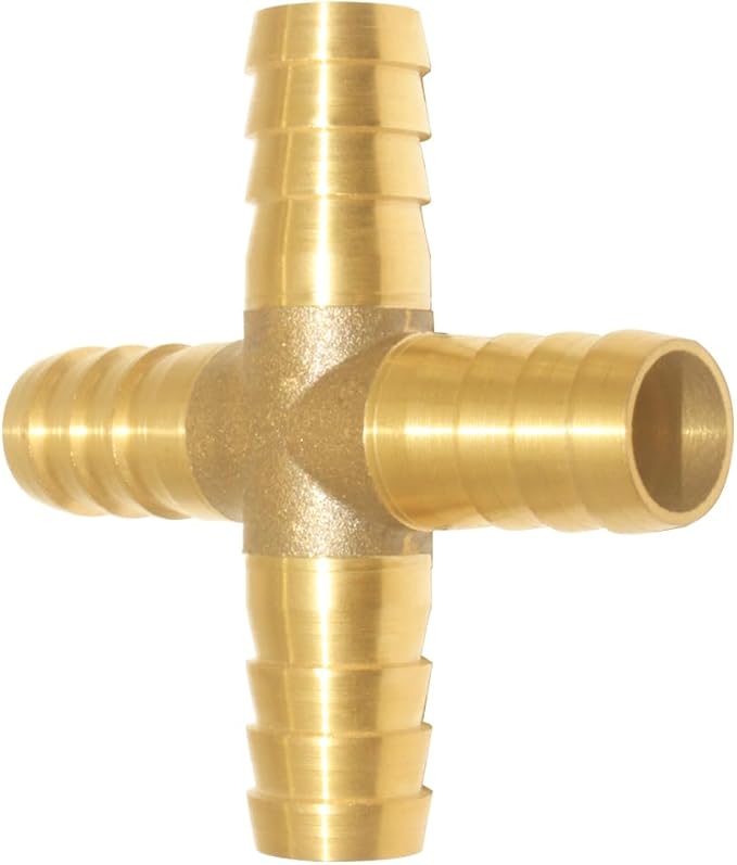 2PCS Solid Brass 5/8"OD Barb Fittings 4-Way Union Intersection Hose Pipe Barb Fitting for Water/Oil/Gas