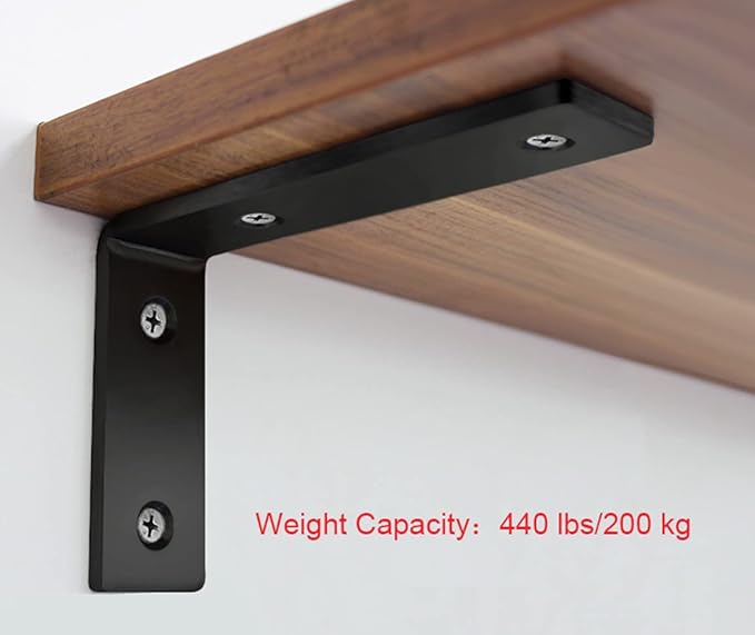 Heavy Duty Shelf Brackets 8 inch Rustic L Black Shelf Brackets 8 x 6 inches Metal Iron Industrial Shelf Bracket - L8 x H 6" x W 1.5" - 4 Pack