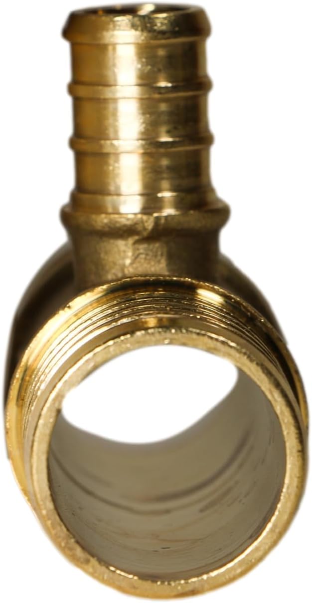 XFITTING 1 inch X 1 inch X 1/2 inch Pex Tee - Pex B Pipe, Crimp Fittings, Brass, 10 Pieces