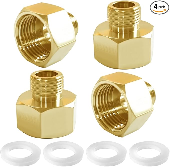 Joywayus 1/2 G Female to 3/8 Compression Male Thread Pipe Fitting, Brass Reducer Faucet Connector Water Hose Adapter, Supply Line Adapter for RV Kitchen Bathroom Plumbing 4PCS