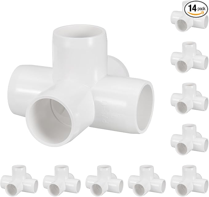 14 Pack 3/4" SCH40 PVC Elbow Pipe Fitting, 5-Way PVC Elbow Corner Side Outlet Cross Fitting, Furniture Grade Pipe Connectors for DIY Project, Pond Protection, Socket x Socket