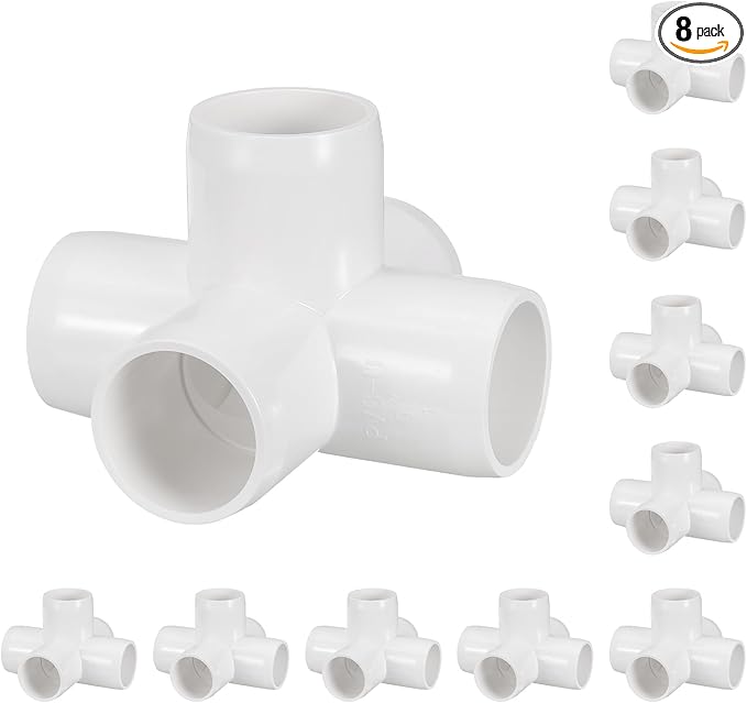 8 Pack 3/4" SCH40 PVC Elbow Pipe Fitting, 5-Way PVC Elbow Corner Side Outlet Cross Fitting, Furniture Grade Pipe Connectors for DIY Project, Pond Protection, Socket x Socket, White