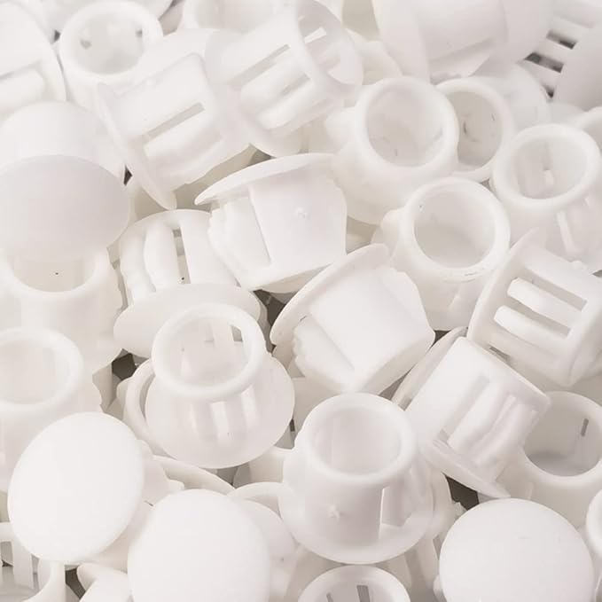 Hole Plugs 3/8" Plastic Flush Type Hole Plugs Snap in Locking Hole Tube Screw Caps Drilling Cover Plugs Fastener Covers for Kitchen Cabinet Furniture White 100 Pack