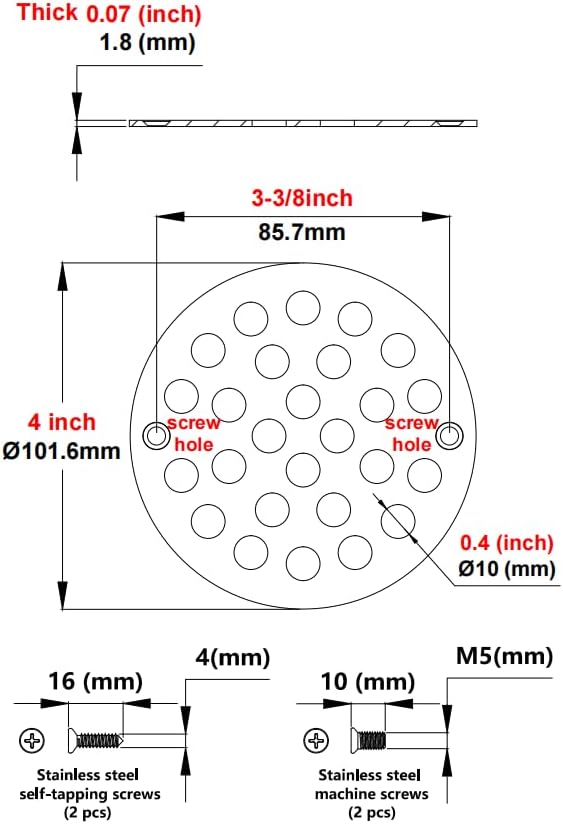 4 Inch Screw-in Round Shower Drain Cover Replacement Floor Drainer with Screws (Chrome)