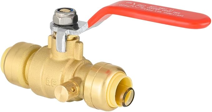 (Pack of 2) EFIELD 1/2 Inch Push-Fit Full Port Ball Valve with Drain, Disconnect Clip Tool, UPC Certified, LF Brass Made,(PF-VALVE068-2PCS)