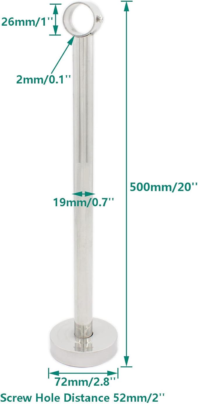2 Pack Ceiling Mount Bracket, Stainless Steel Wardrobe Pipe Bracket Rod Holder Ceiling Holder, ULIFESTAR Shower Curtain Closet Wardrobe Rod Lever Support Holder Pipe Flange Socket (D*H)26*500mm/1*20''