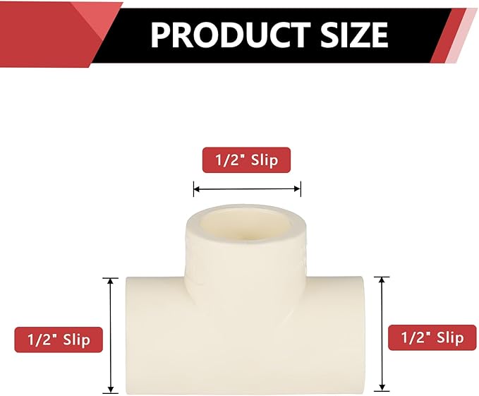 100-PACK EFIELD CPVC Tee Fittings,1/2" CPVC-CTS Slip Tee for Hot and Cold Water Pressure Distribution Systems,(CPVC020-10-100PCS)