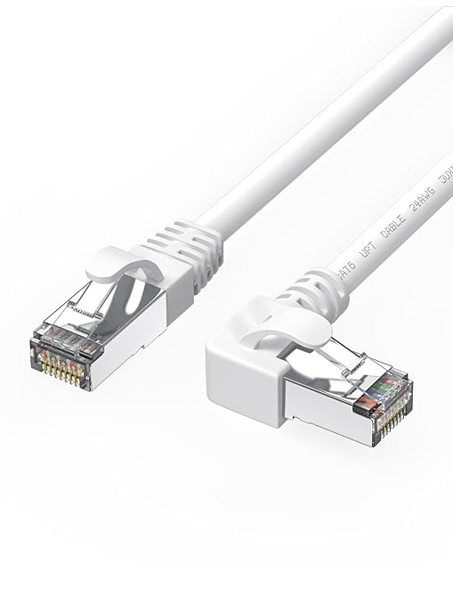 90 Degree Cat6 Ethernet Cable White Right Angle Cat 6 Ethernet Patch Cable 10FT LEFTward RJ45 Network Internet Cable-Left Angle, 10FT