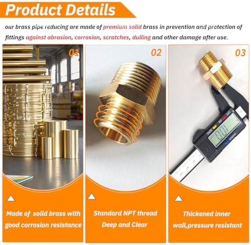 2pcs 3/4" NPT x 1/2" NPT Brass Nipple, 3/4 to 1/2 Adapter Fitting Reducing Solid Hex Nipple, Brass 3/4 Male to 3/2 Male Reducer Pipe Fittings for Extending and Connecting Pipes