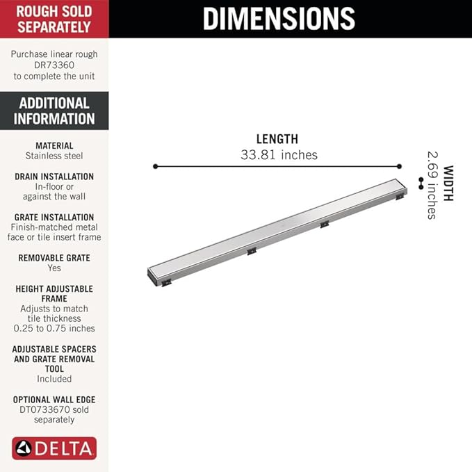 Delta Faucet 36-Inch Reversible Linear Shower Drain Trim in Chrome