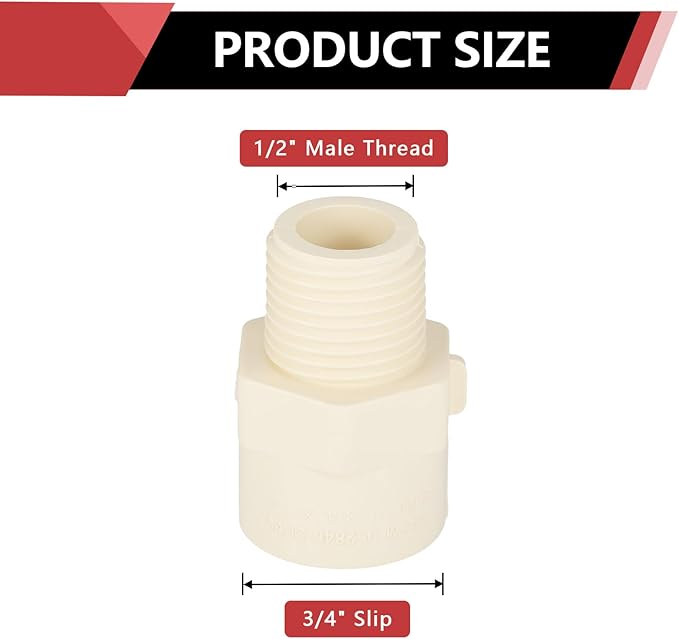 (10 Pack) EFIELD CPVC CTS Male Adapter Fittings, 3/4" Slip x 1/2" Male Thread,(CPVC036-5-10PCS)