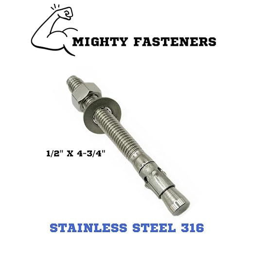 Premium 316 Stainless Steel Wedge Anchor, 1/2"-13 X 4-3/4" – Heavy Duty Corrosion Resistant Fastener for Concrete and Masonry Applications 25 Pack
