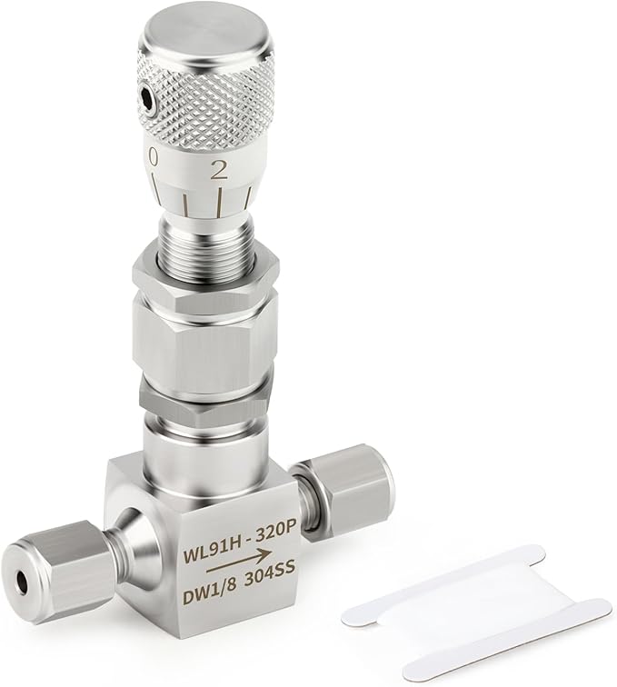 TAISHER 1PCS 304 Stainless Steel Reduce Port 3mm Needle Valve 1/8" OD，Accurate Dials For Micro Flow Control Instrument Gauge Water Gas Oil