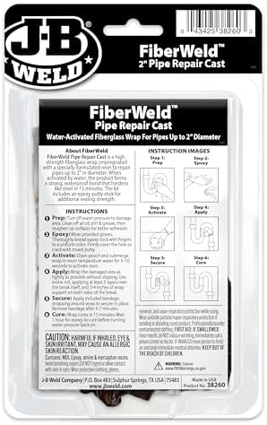 J-B Weld FiberWeld 2” Pipe Repair Cast 2x60 Inch - High Strength Adhesive Fiberglass Wrap - White (38260)