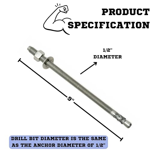 Wedge Anchors – Heavy-Duty 304 Stainless Steel Expansion Bolts for Concrete & Masonry, Rust-Resistant & Durable - 1/2" X 9" - 25 Pack