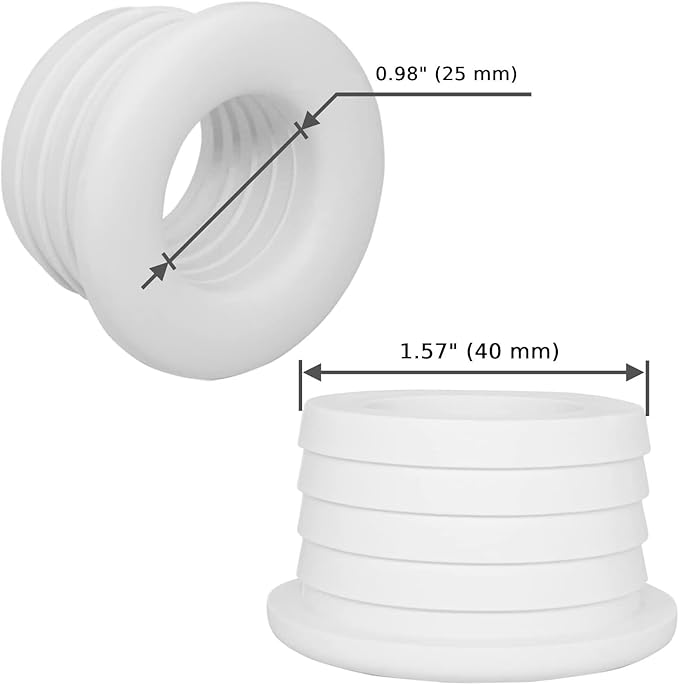 (Pack of 5) White Rubber Sleeve for Drain Pipe, 1.57" x 0.98" (40 x 25 mm) Pipe Connector, Adaptor, and Reducer