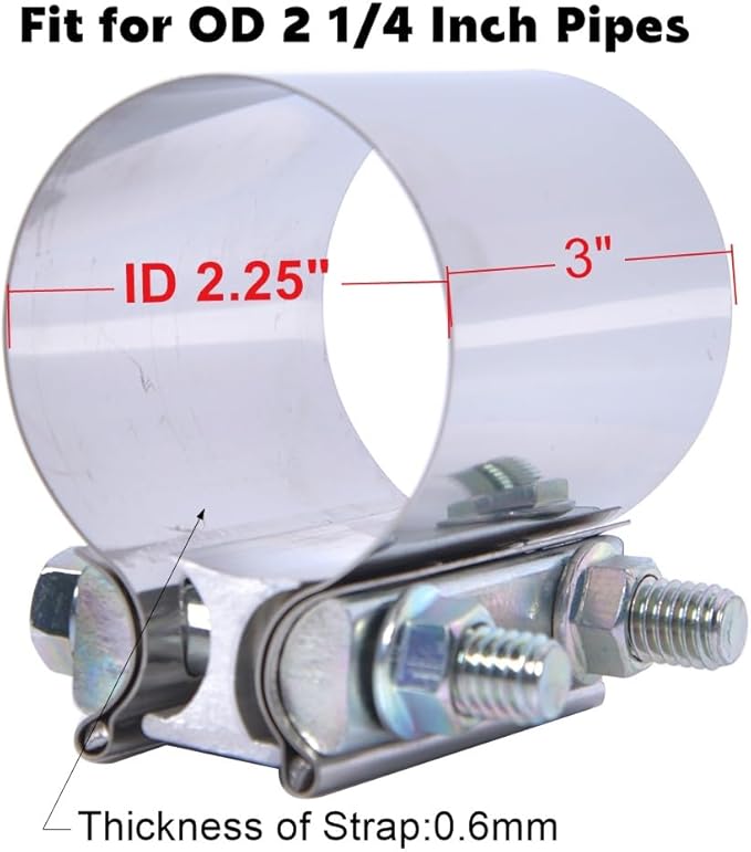 Universal 2 1/4 Inch Butt Joint Exhaust Clamp, 57mm/2.25" Stainless Steel Seal Clamp Sleeve Coupler
