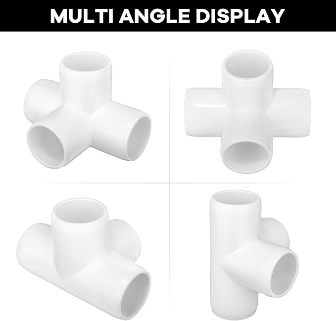 4 Way PVC Fittings 1 Inch[12 Pack ], Furniture Grade Pipe Connector Elbow, 4 Way Side Outlet Tee Fittings for All DIY PVC Structure and Frames Building Furniture
