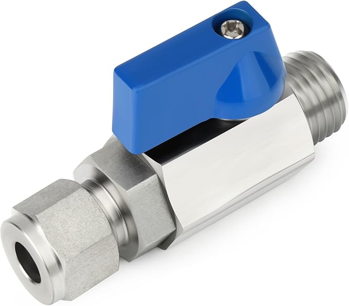 TAISHER 1PCS 304 Stainless Steel Compression Mini Ball Valve Shut Off Switch, 3/8" Tube OD x 3/8" NPT Male