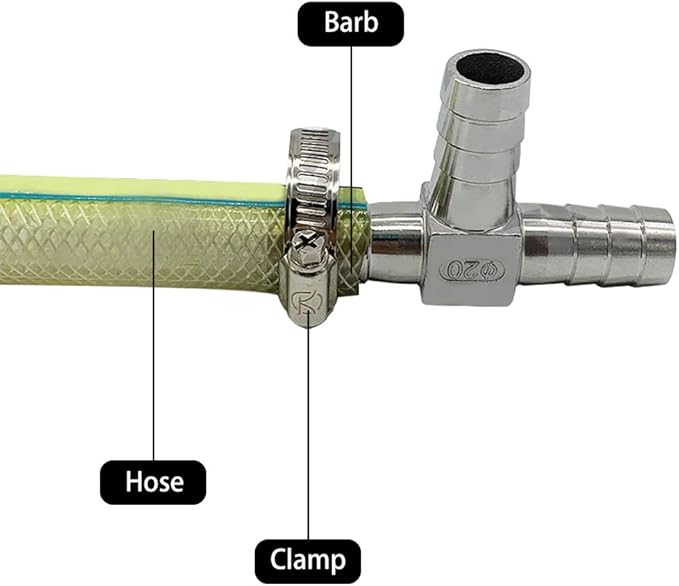5/8" Tee Hose Barb Fitting Stainless Steel Equal Barb 3 Way T shaped Splitter Joint Connector Adapter Union Fitting for Fuel Gas Liquid Air