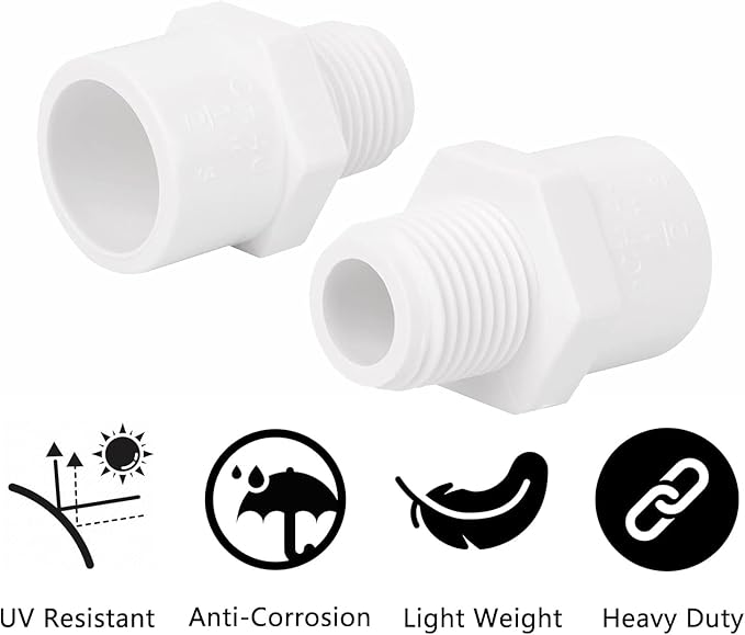 12Pack 1/2" PVC Male Adapter Pipe Fittings (Socket x Pipe Thread) 2-Way PVC Hose Adapter Coupling with 1/2 Inch Male Thread, Schedule 40, White