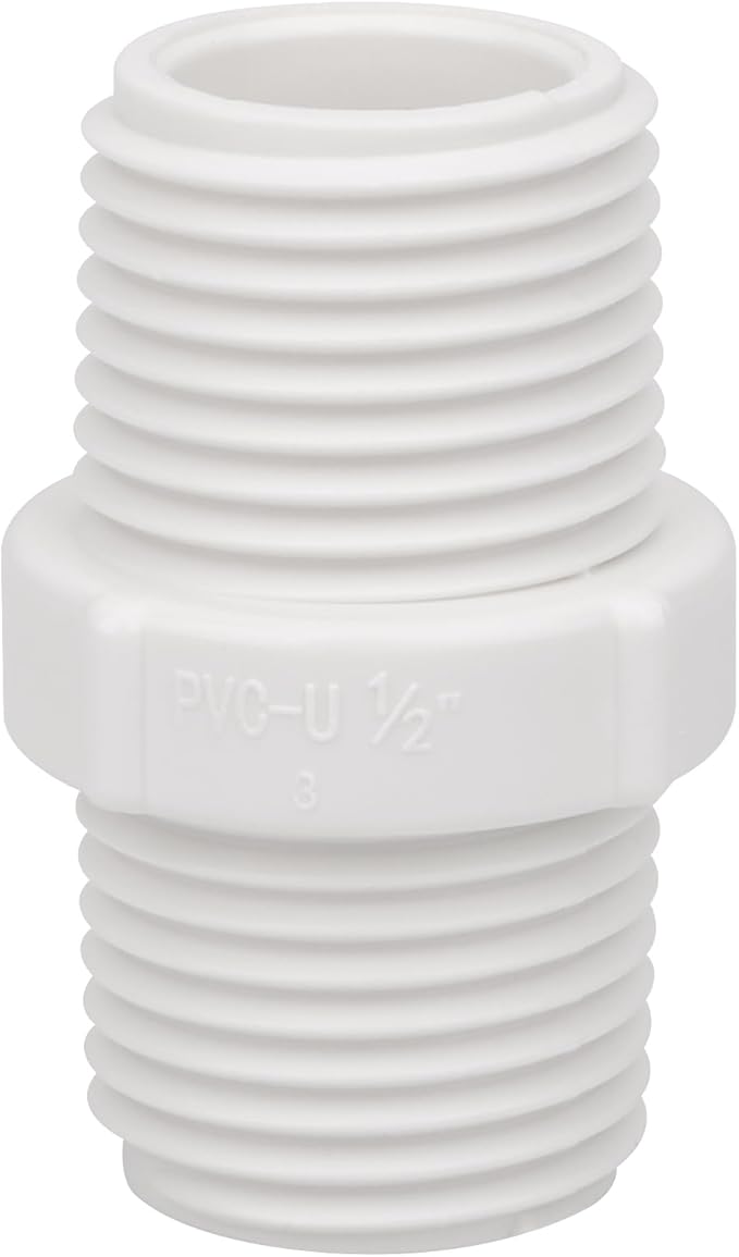 20Pack 1/2 Inch PVC Nipple Coupling Adapter Connector (Male x Male) 1/2" PVC NPT Thread Pipe Fitting for Plumbing, Home or Industrial Use, Schedule 40