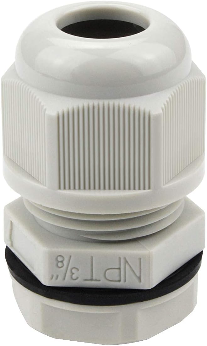 XHF 10 Pcs 3/8" IP68 Strain Relief Nylon Cord Grip NPT Cable Glands Adjustable UL Listed and RoHS Compliant (Grey)