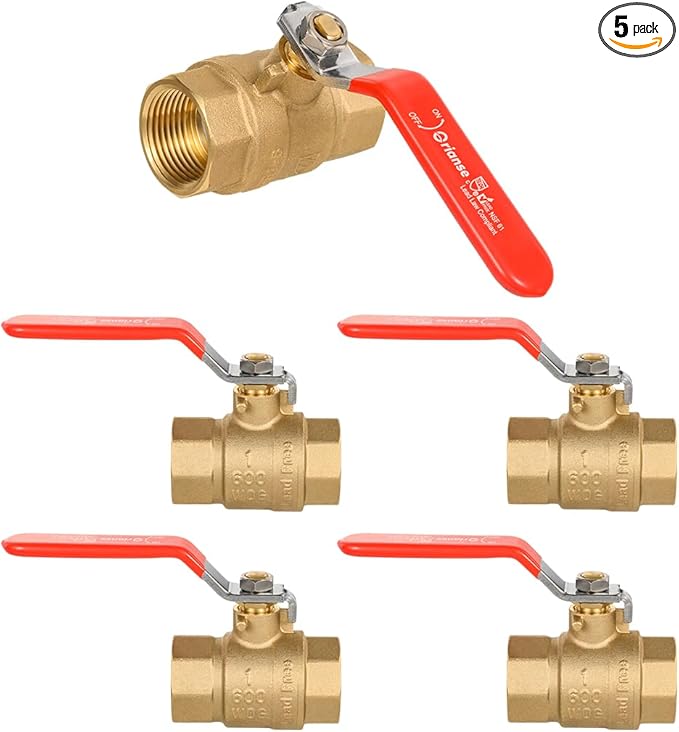 5 Pack 1 Inch Full Port Brass Ball Valve 3/4 Inch FIP Female NPT Threaded,Heavy Duty 150PSI 600 WOG,1/4-Turn Shut Off Ball Valve for Water Oil Gas
