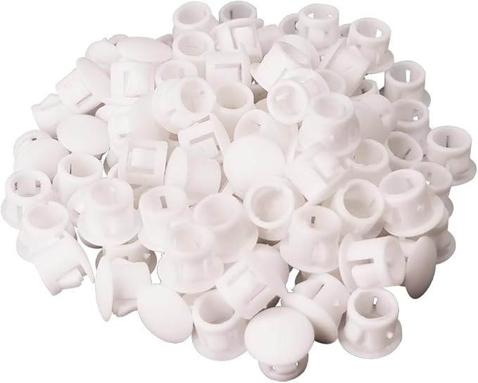 5/16" Plastic Flush Type Hole Plugs - Snap in Locking Hole Tube Screw Caps - Drilling Cover Plugs - Fastener Covers for Kitchen Cabinet Furniture - White - 100 Pack
