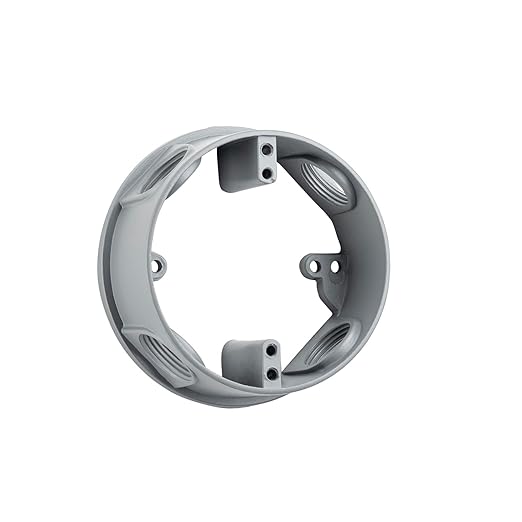 Sealproof Weatherproof Four 1/2-Inch Hole Metallic Extension Ring for 4-Inch Round Electrical Box, 1/2" Threaded Knockout Hubs, UL Listed