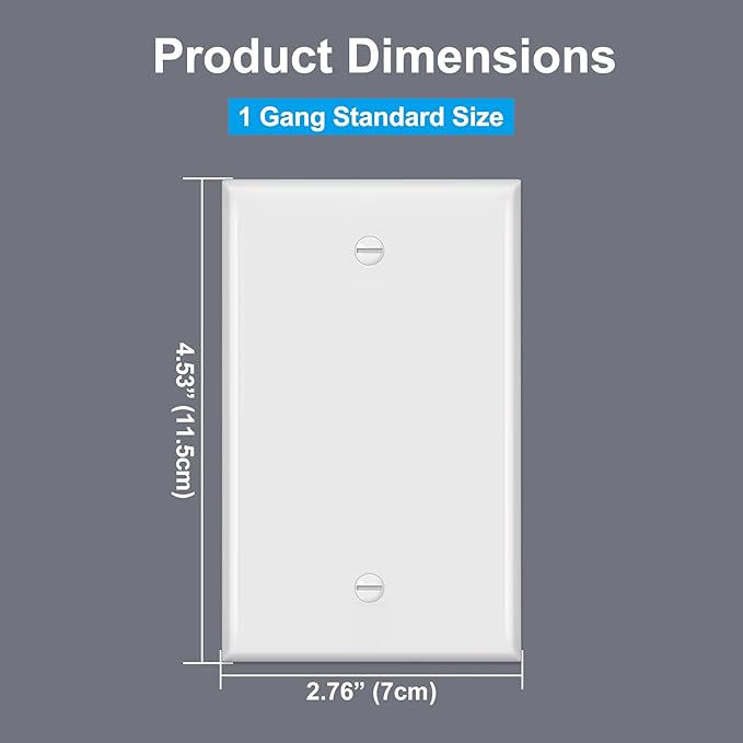 BESTTEN 10 Pack 1-Gang No Device Blank Wall Plate, UL Listed, Standard Size, H4.53” x W2.76”, Unbreakable Polycarbonate Thermoplastic Outlet Cover, White