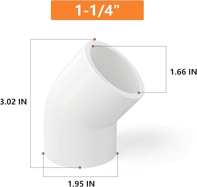 GASHER 5PCS PVC Pipe Fitting 1-1/4" PVC 45 Degree Elbow, Furniture Grade Pipe Socket Fittings, For Home or Industrial