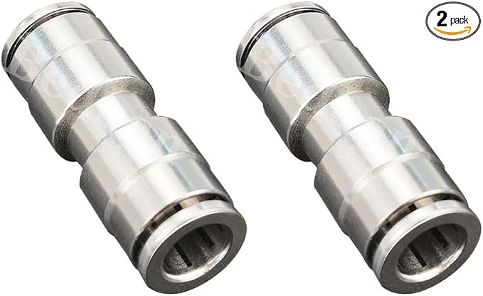 Beduan Push to Connect Fitting 5/16" OD Nickel-Plated Copper Pneumatic Air Fitting Straight Union Tube Connector (Pack of 2)