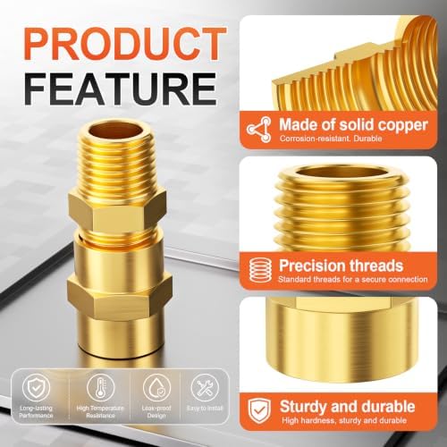 GASHER 24PCS Brass Pipe Fitting, Hex Nipple Brass Hex Coupler, 1/4" x 1/4" NPT Male Thread Pipe, 1/4Inch x 1/4Inch NPT Female Thread Pipe