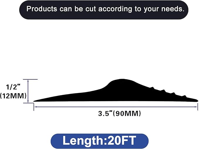ToLanbbt 20Ft/6.1M Universal Garage Threshold Seal Strip with 300ml Black Adhesives, Garage Door Bottom Weatherproof Strip Rubber DIY Weather Stripping Replacement (Black)