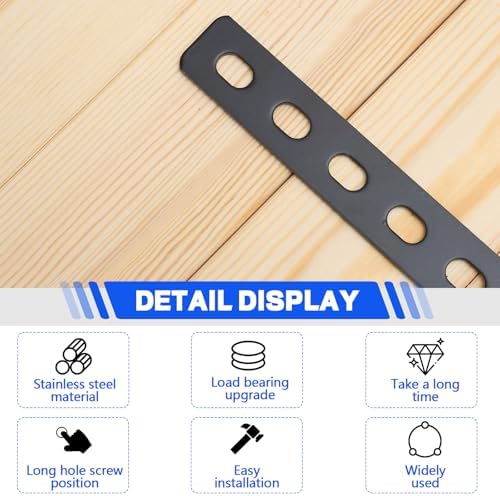Zonon 10 Pcs 16 Inches Flat Straight Brace Brackets Adjustable 201 Stainless Steel Mending Plate 408mm/16 '' Length 16 Screw Hole Straight Bracket, 2.8 mm Thickness, Slot for 5/16" Screw (Black)