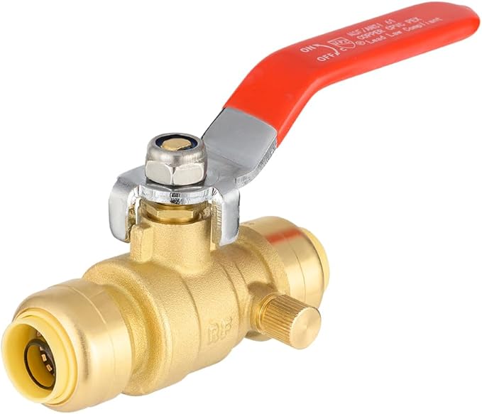 (Pack of 2) EFIELD 1/2 Inch Push-Fit Full Port Ball Valve with Drain, Disconnect Clip Tool, UPC Certified, LF Brass Made,(PF-VALVE068-2PCS)